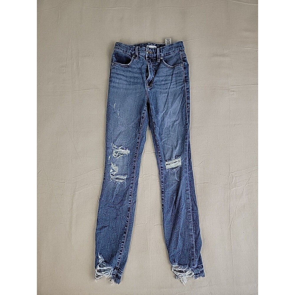 Good American Jeans‎ Womens 2 23x26 Skinny Distressed Stretch Mid Rise Modern